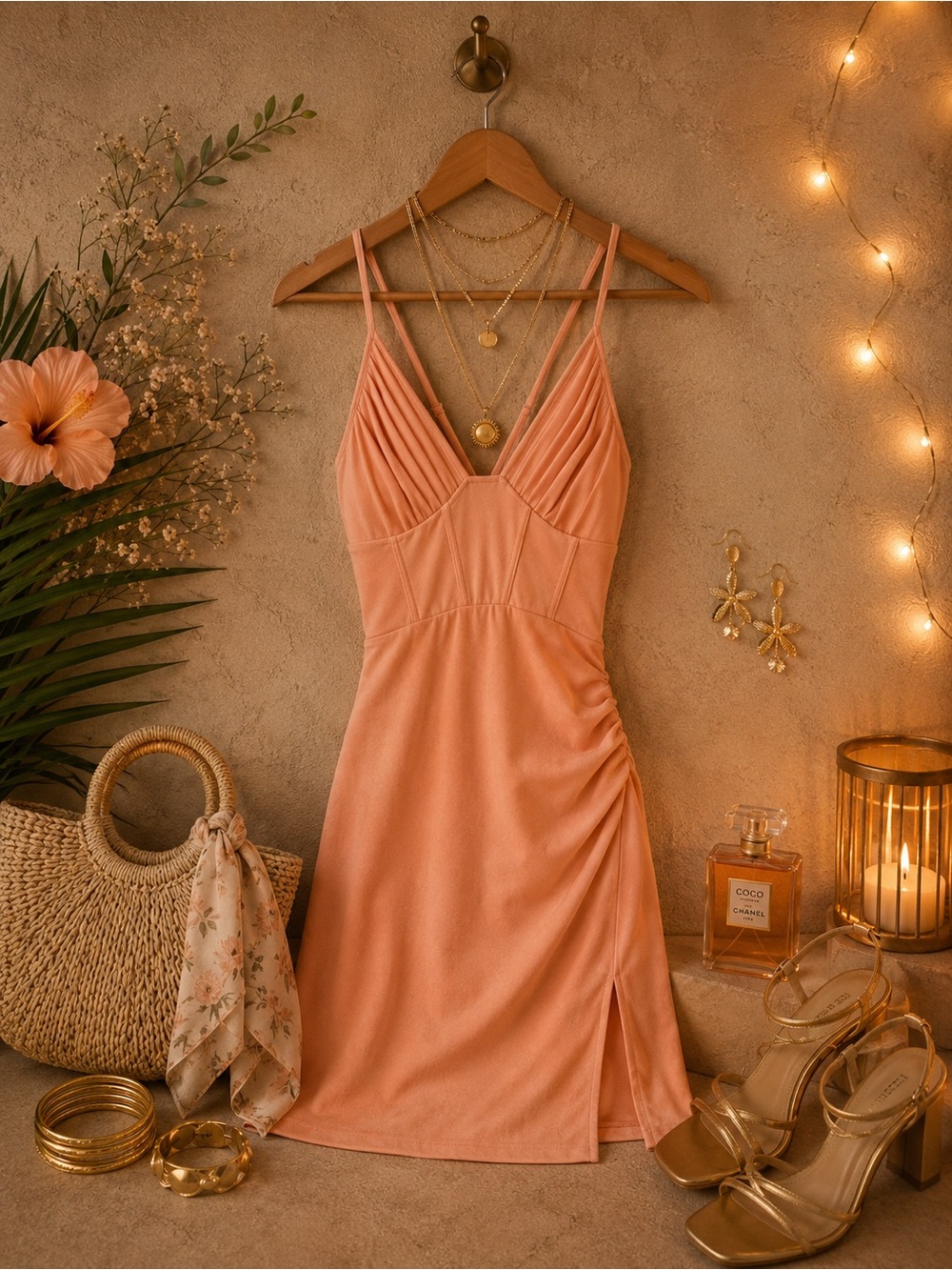 Peach Ruched Mini Dress | Size S 🌸🍑
